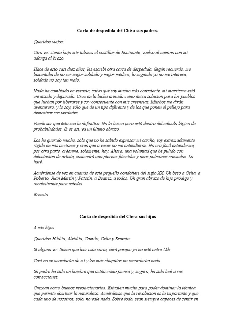 Carta de Despedida Del Che a Sus Padres  Che Guevara  Fidel Castro