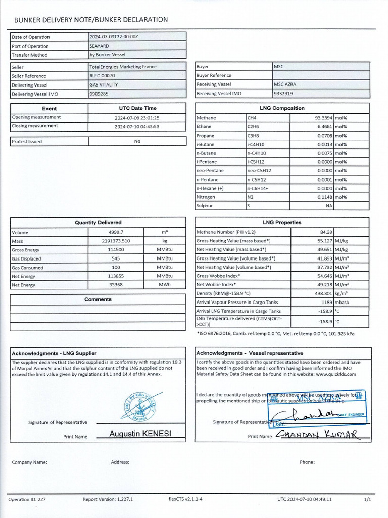 Bunker Delivery Note | PDF