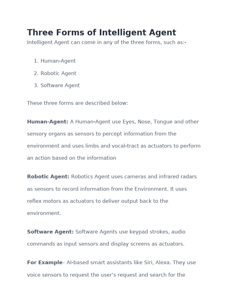 Three Forms of Intelligent Agent | PDF | Computing | Cognitive Science