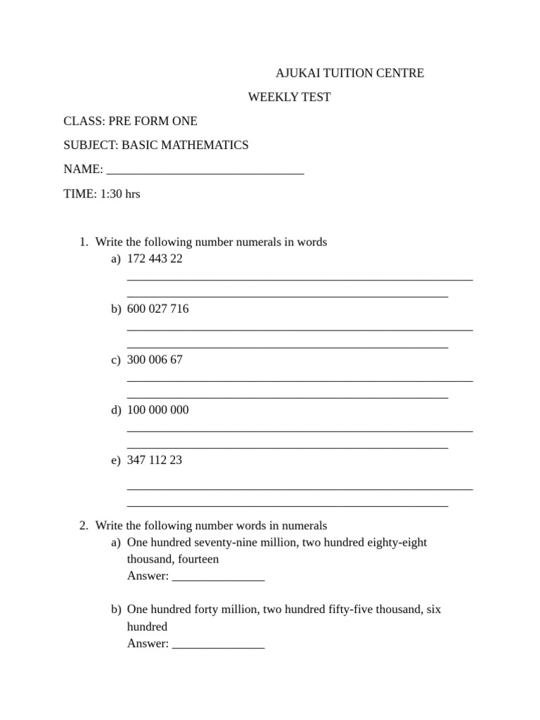 Pre Form One Math 001 | PDF | Chess | Chess Theory