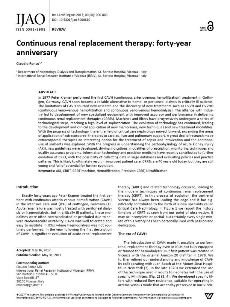 Continuous Renal Replacement Therapy Forty-Year An | PDF | Medical ...