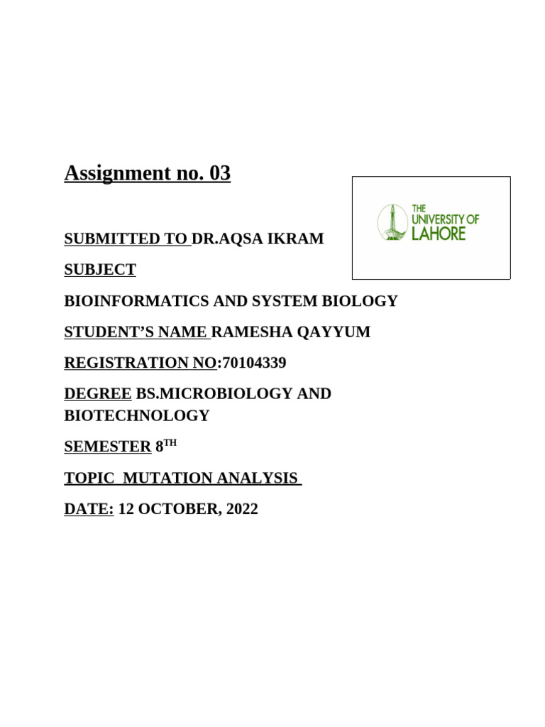 Bioinformatics Assignment 1 | PDF | Biosynthesis | Biomolecules