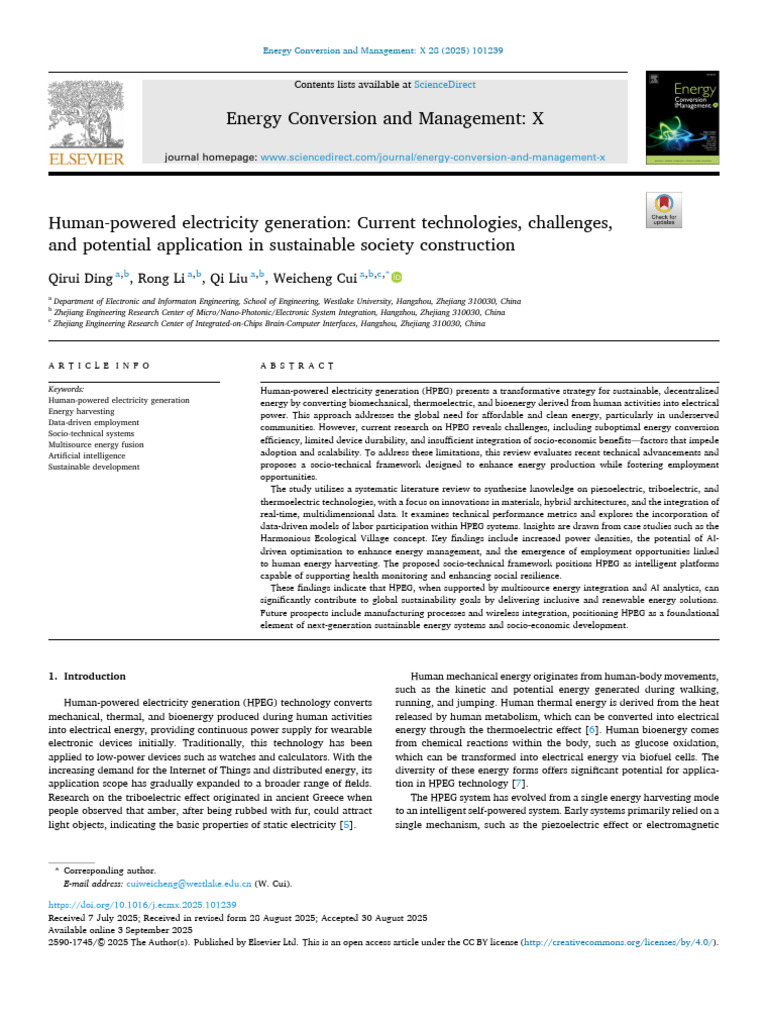 Ding - Cui - Overview of Human-Powered Electricity Generation | PDF ...