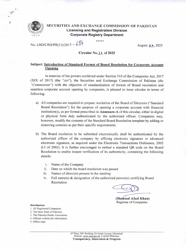 Circular No. 22 of 2025 Introduction of Standard Format of Board ...