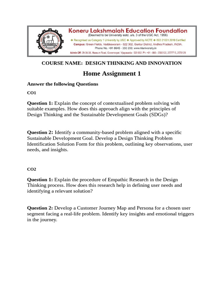 Design Thinking and Innovation Ha1 | PDF