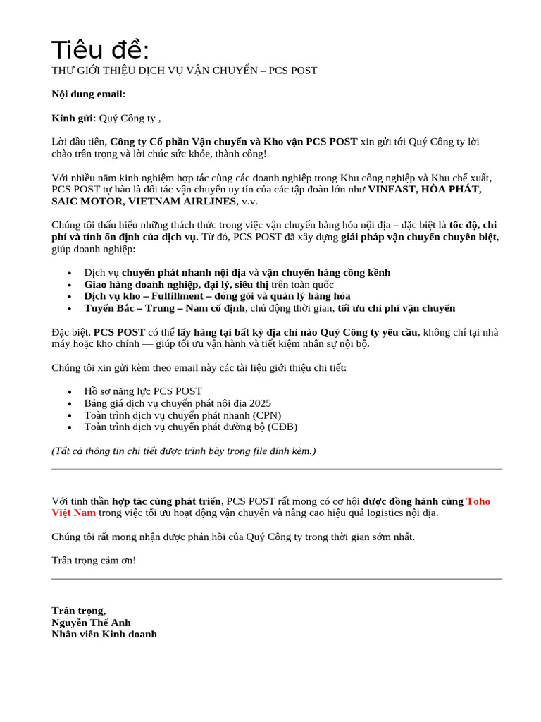 Email Mẫu Sau Telesale Của Ta | PDF