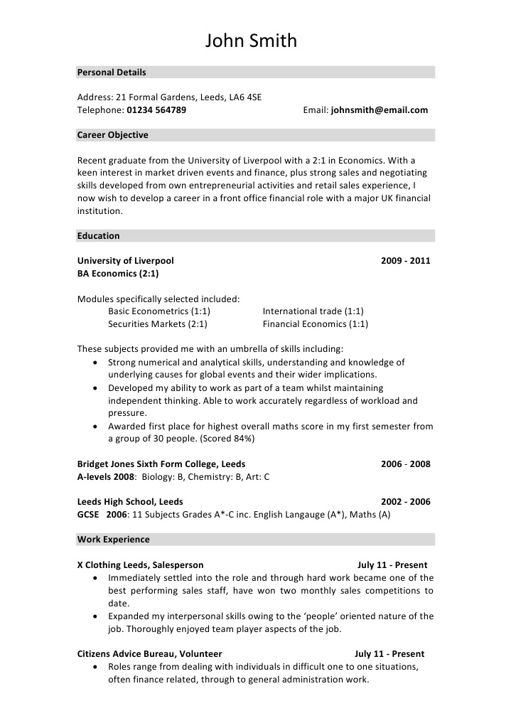 Finance Graduate CV Example | PDF | Sales | Economics