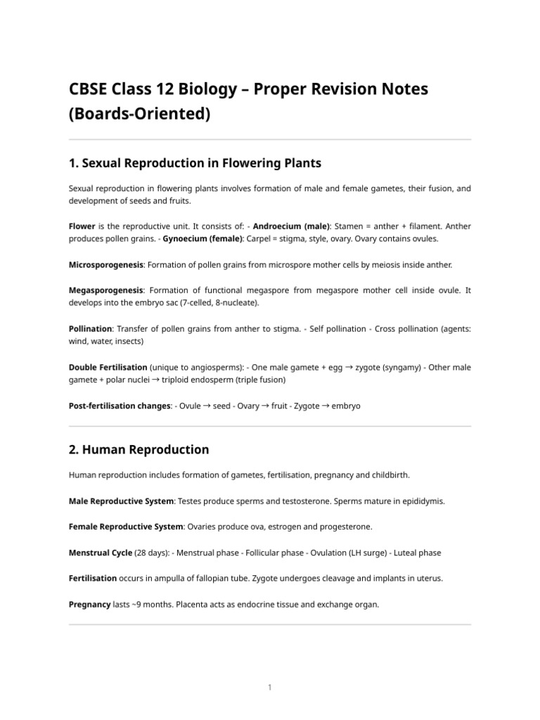 Cbse Class 12 Biology – Rapid Revision Notes | PDF | Dominance ...