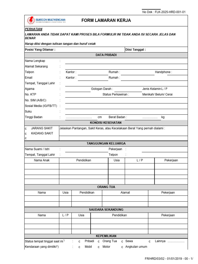 HRD - Form Pelamar | PDF