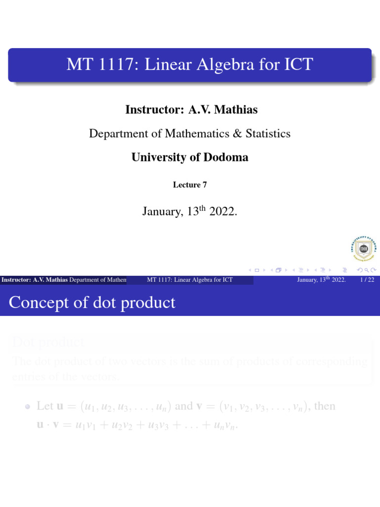 MT 1117 Lecture 7 | PDF | Euclidean Vector | Norm (Mathematics)