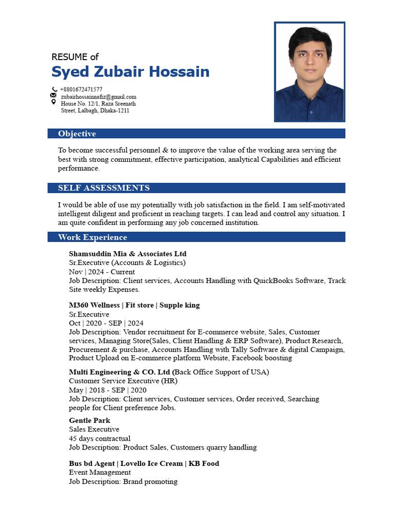Resume of Syed Zubair Hossain | PDF | Business