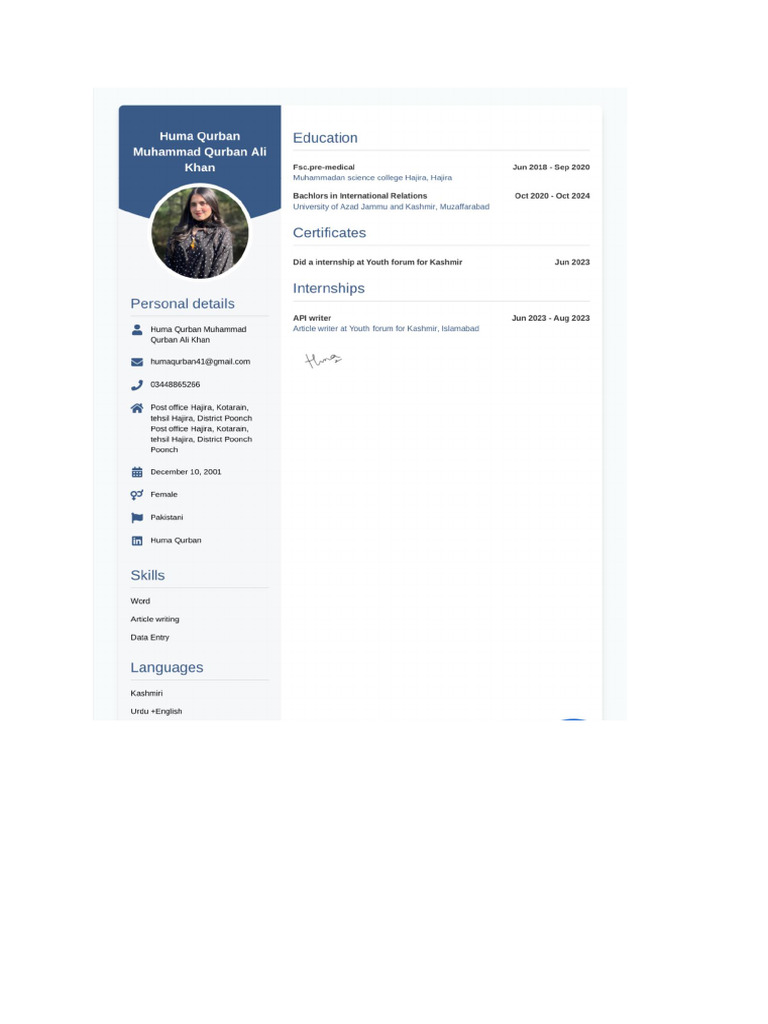 Huma CV | PDF