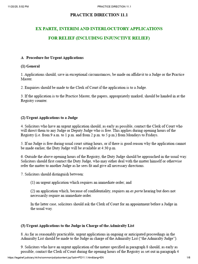 Practice Direction 11.1 | PDF | Ex Parte | Affidavit