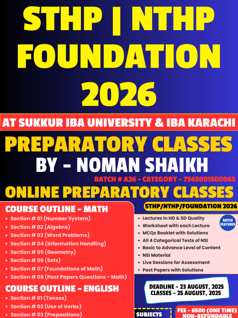 STHP - NTHP - Foundation 2026 | PDF | English Language | Mathematics