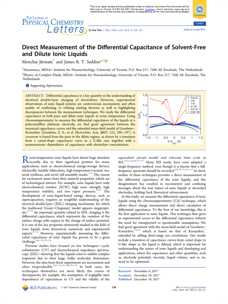 2018-JPCL-Direct Measurement of The Differential Capacitance of Solvent ...