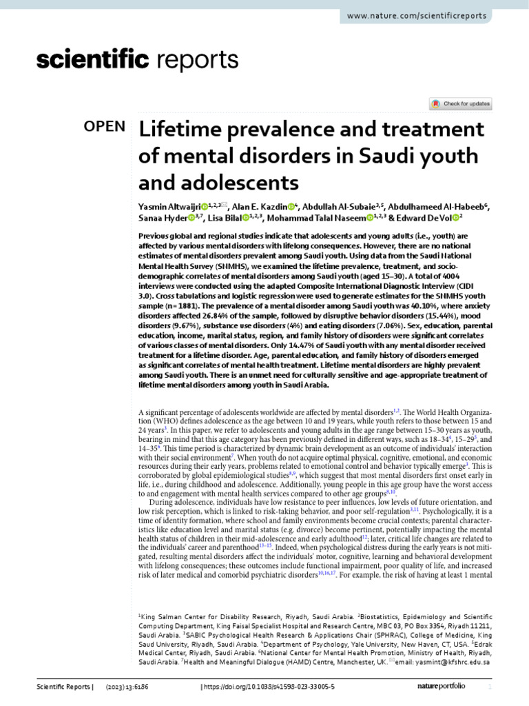 Prevalence Saudi Mental Disorders | PDF | Mental Disorder | Mental Health