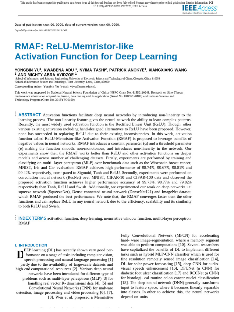 RMAF Relu-Memristor-Like Activation Function For D | PDF | Deep ...
