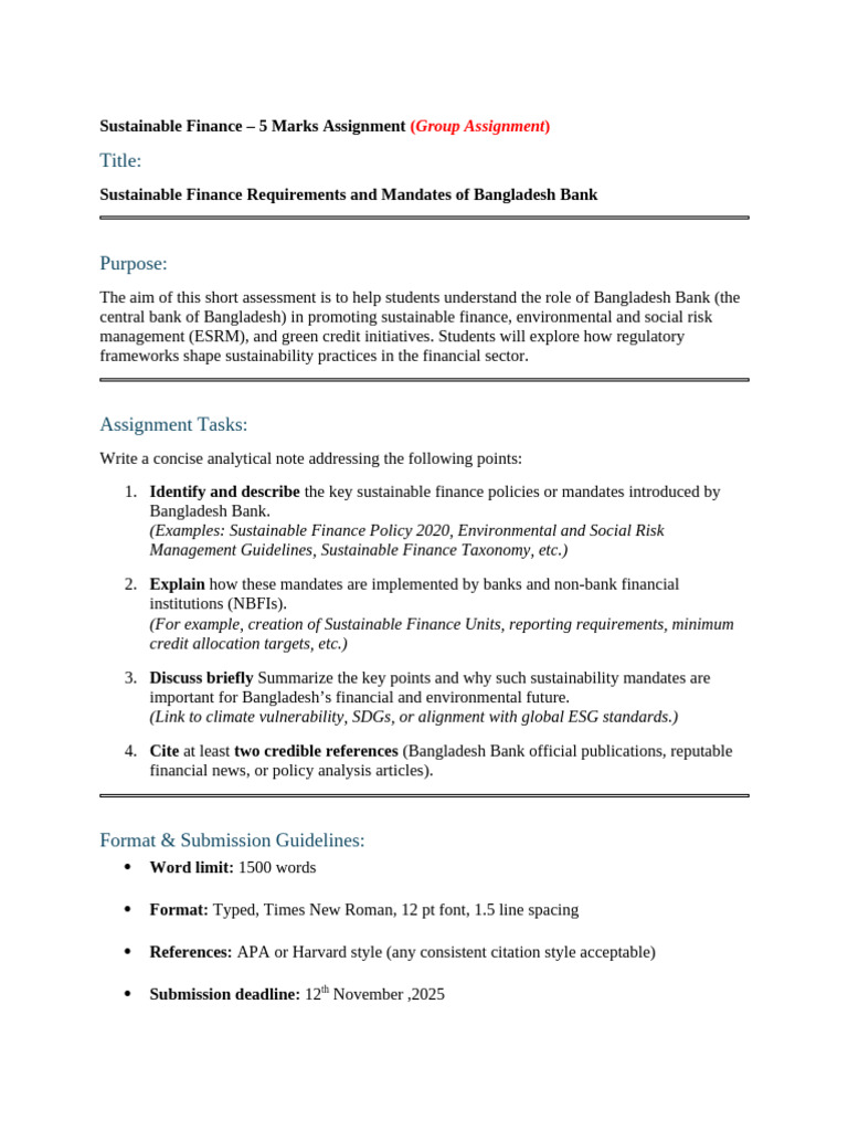 Sustainable Finance Assignment | PDF