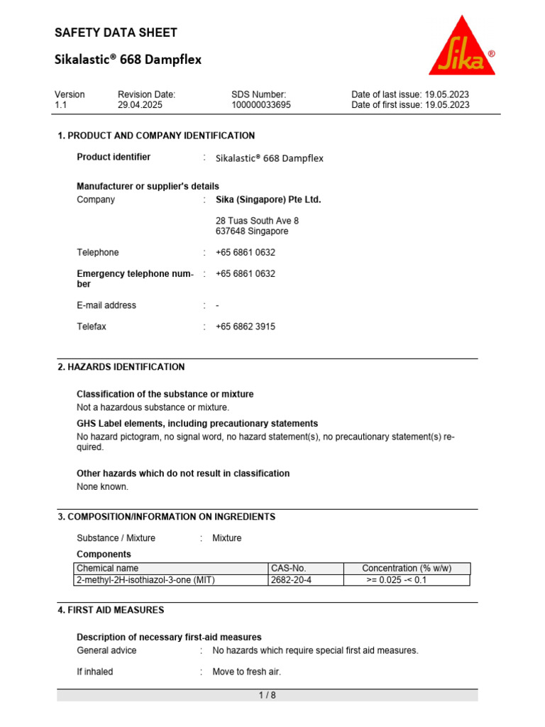 SDS - Sikalastic® 668 Dampflex | PDF | Dangerous Goods | Chemistry