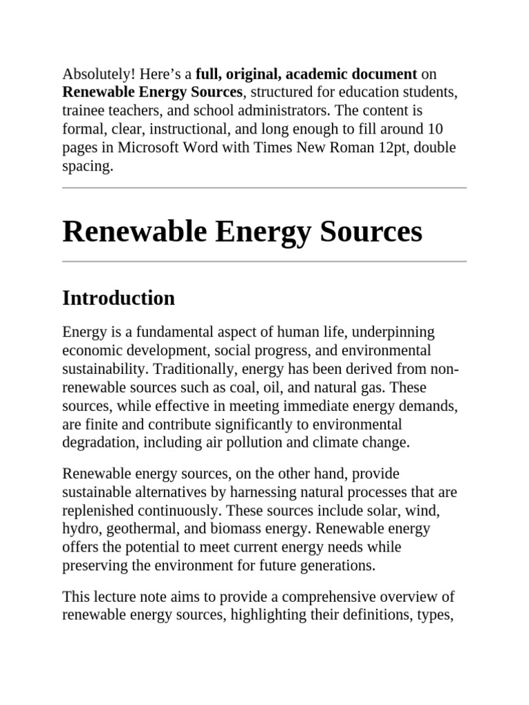 Renewable Energy Sources | PDF | Solar Power | Energy Development