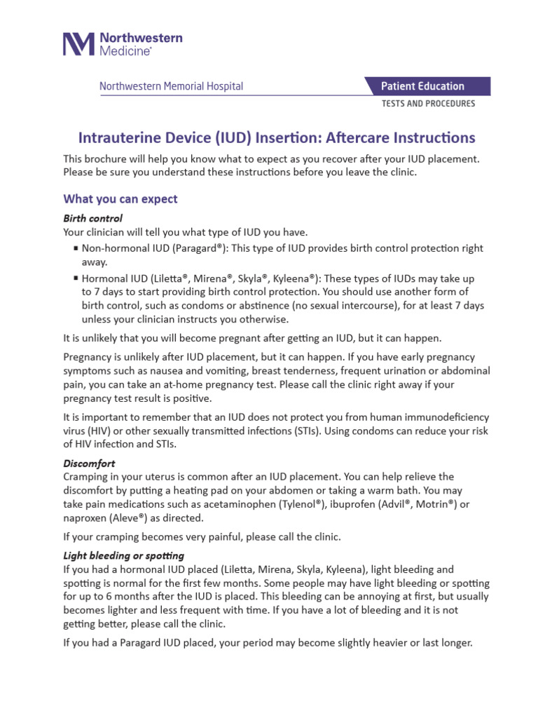 Northwestern Medicine Intrauterine Device Iud Insertion Aftercare ...