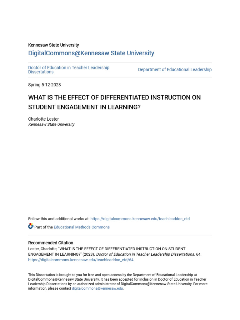 What Is The Effect of Differentiated Instruction On Student Engag | PDF ...