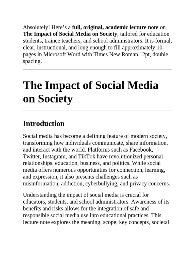 The Impact of Social Media On Society | PDF | Social Media | Popular ...
