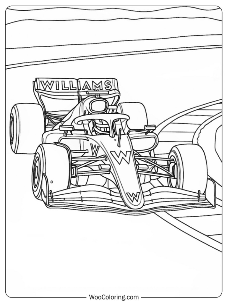 Coloring Sheet of Williams F1 Car Racing Through Turn On Yas Marina ...