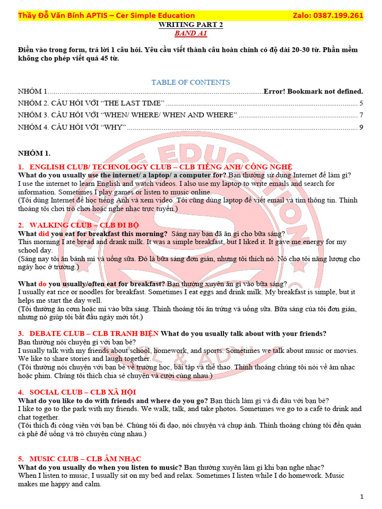 Writing Part 2 Sample Answer Band A1 | PDF
