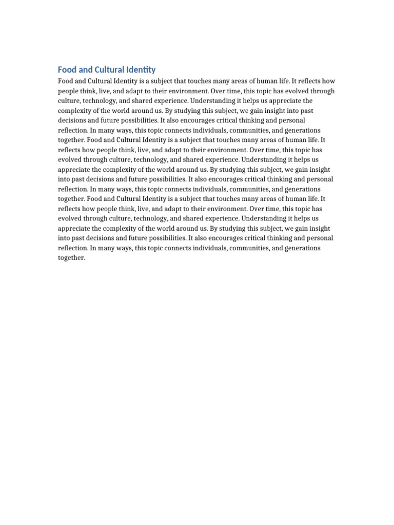Food and Cultural Identity | PDF