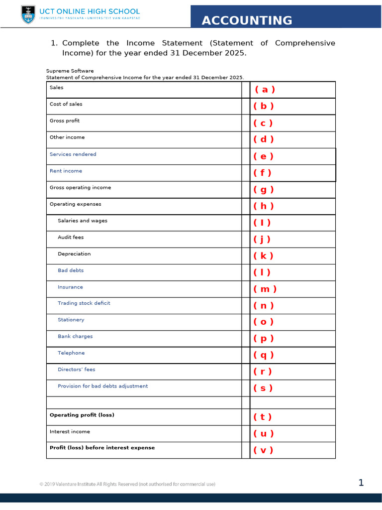 Complete The Income Statement (A - Z) | PDF | Income Statement | Expense