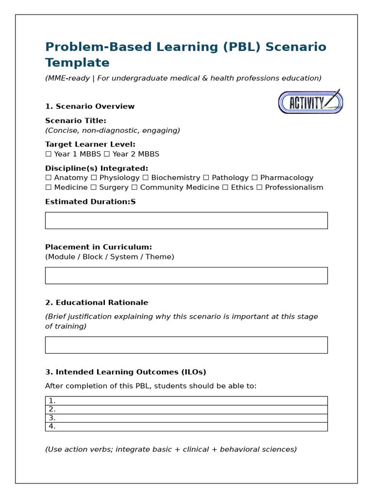 PBL DESIGN and Developing Template | PDF | Learning | Medicine