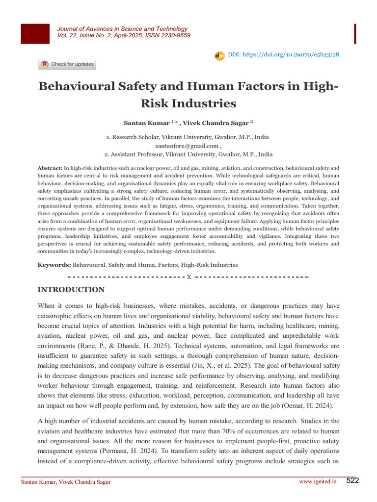Behavioural Safety and Human Factors in High-Risk Industries | PDF ...