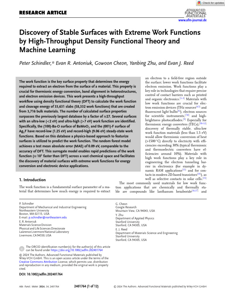 Adv Funct Materials - 2024 - Schindler - Discovery of Stable Surfaces ...