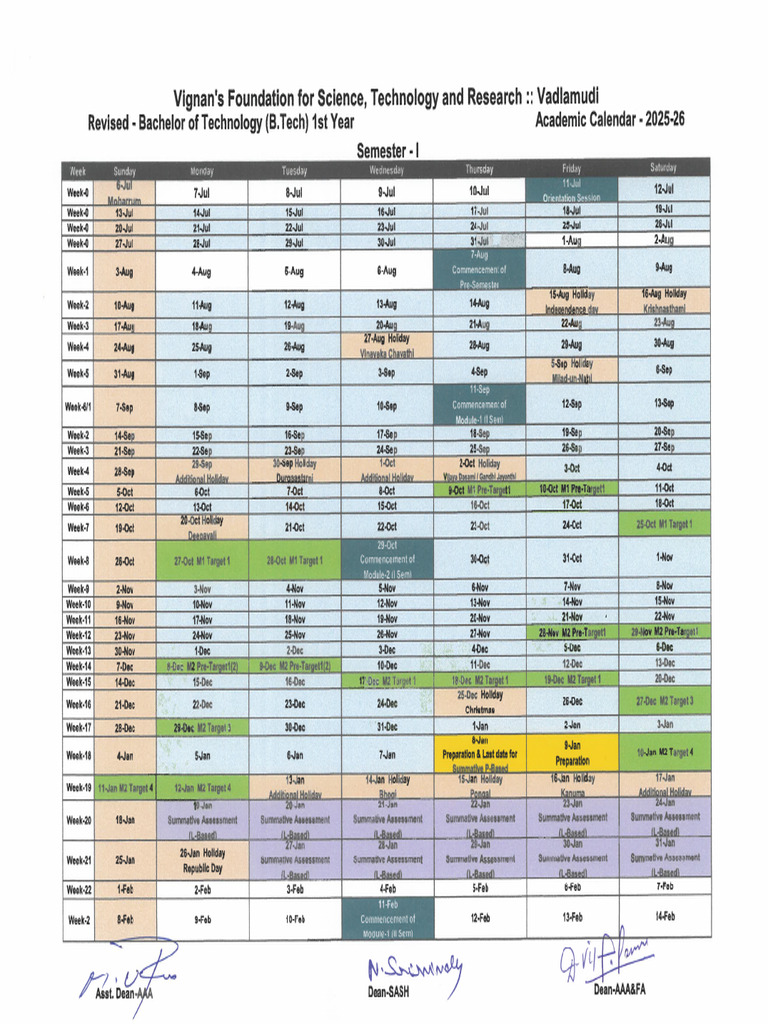 Academic Calendar For Bachelor of Technology-I (Sections 1 To 50) | PDF