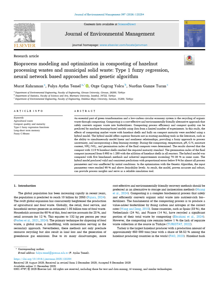 Bioprocess Modeling and Optimization in Composting of Hazelnut ...