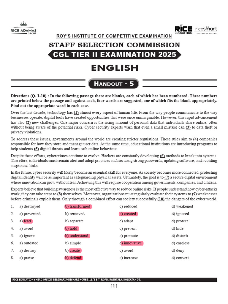 SSC CGL Tier - II - English Handout - 5 (Q) | PDF | Computer Security ...
