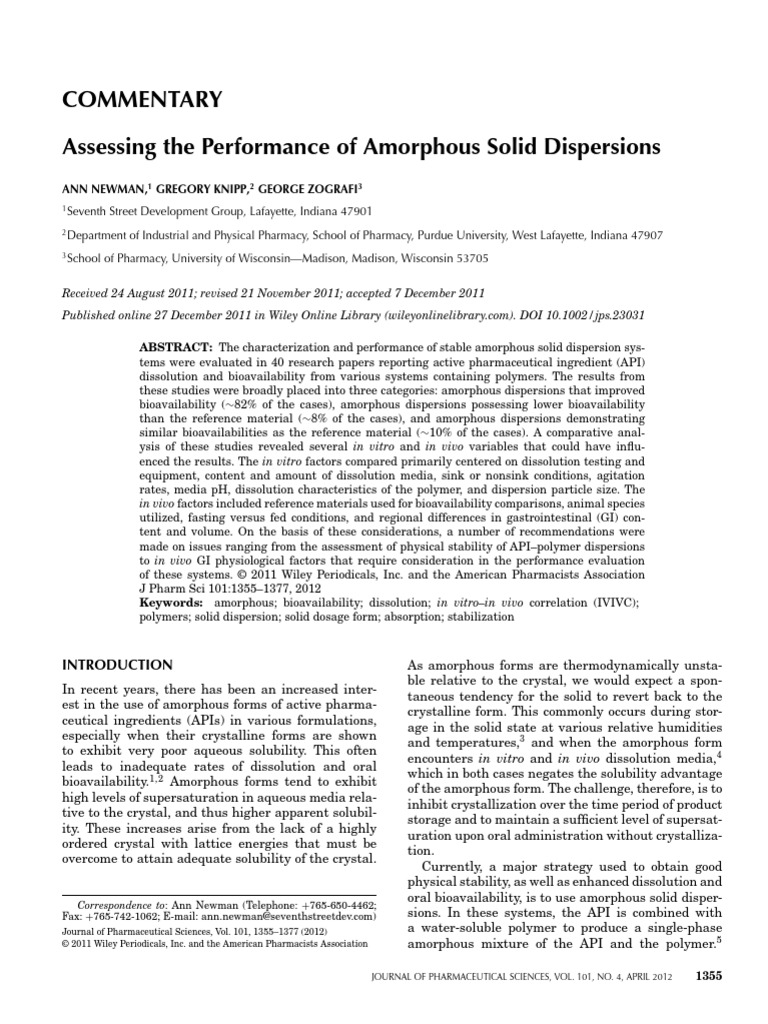 Assessing The Performance of Amorphous Solid Dispersions | PDF ...