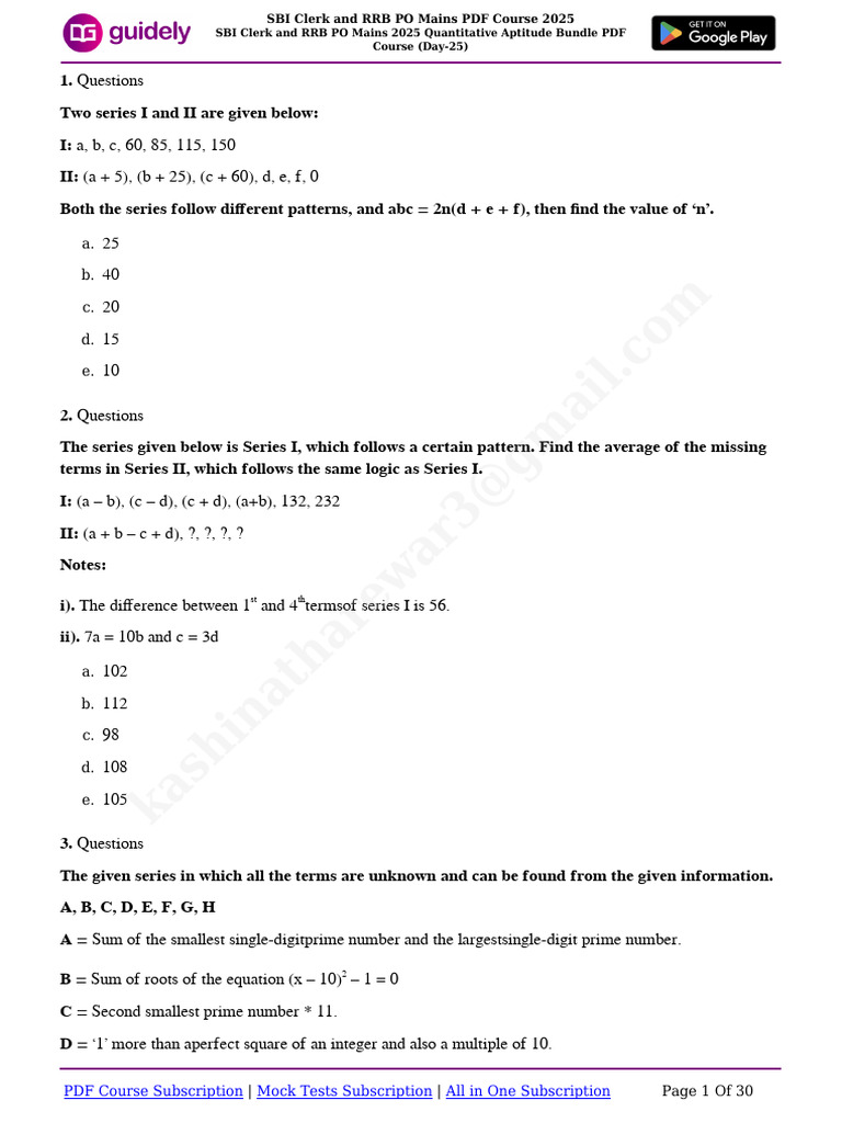 SBI Clerk and RRB PO Mains 2025 Quantitative Aptitude Bundle PDF | PDF ...