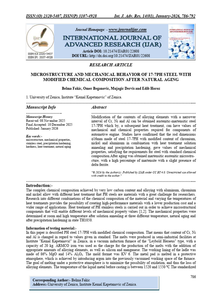 Microstructure and Mechanical Behavior of 17-7PH Steel With Modified ...