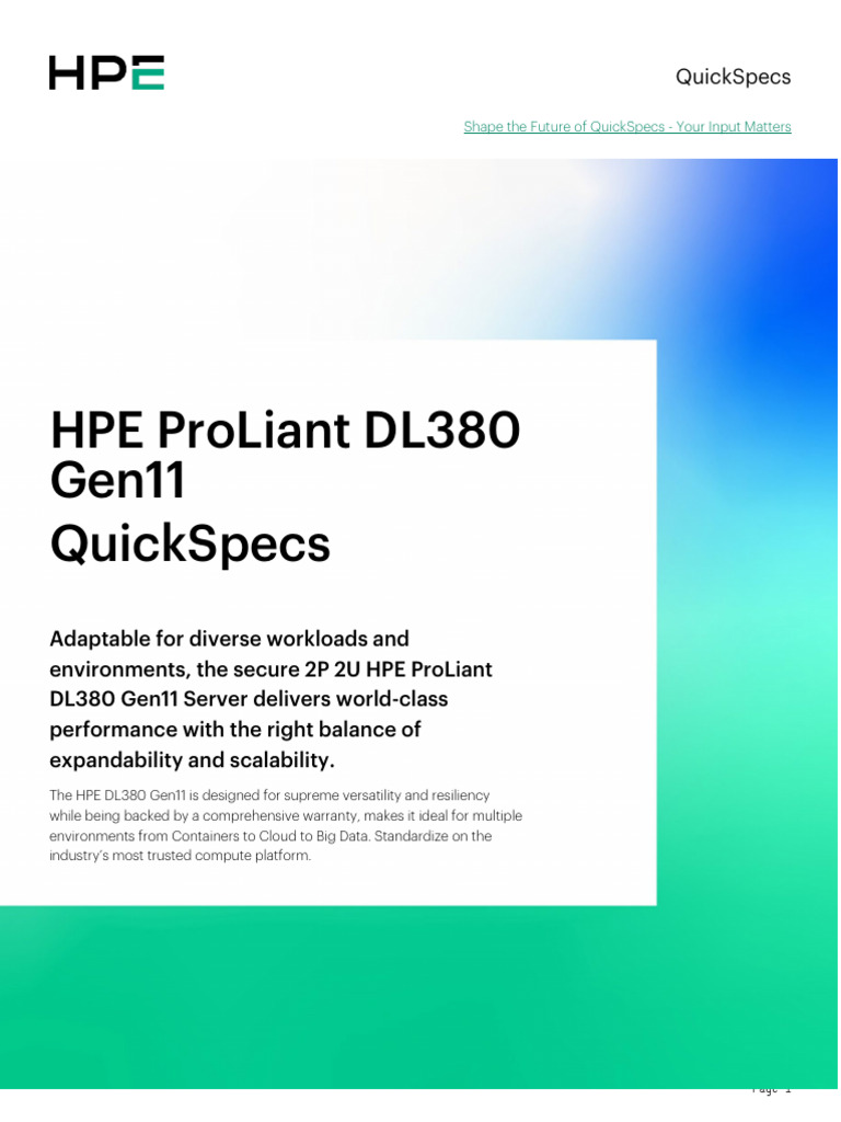 HPE ProLiant DL380 Gen11 QuickSpecs-A50004307enw | PDF | Central ...