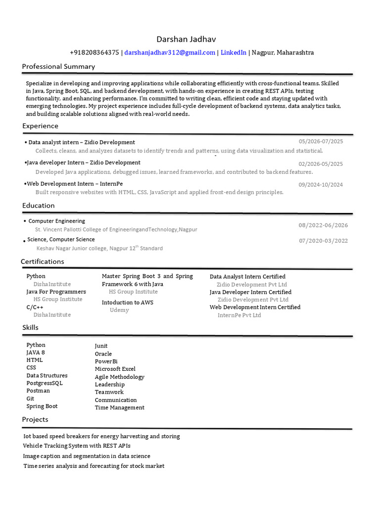 Darshan Jadhav Resume (4) | PDF | Web Development | Information Technology