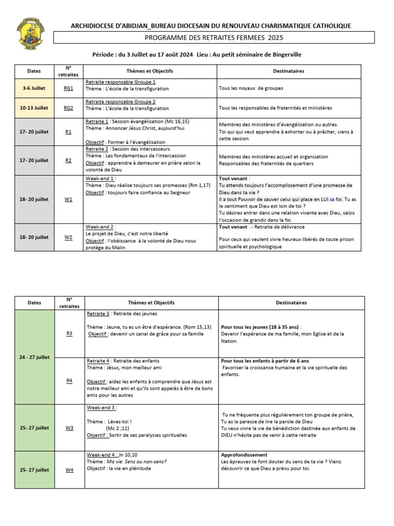 Programme Retraites Diocese - 2025 VF | PDF | Théologie | Spiritualité
