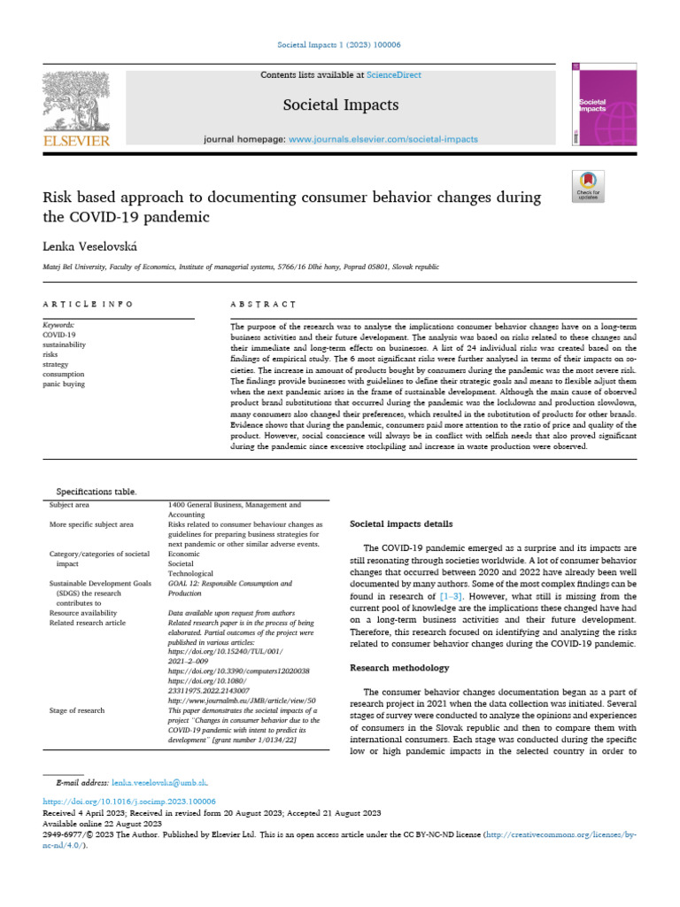 Risk Based Approach to Documenting Consumer Behavior Changes 2023 ...
