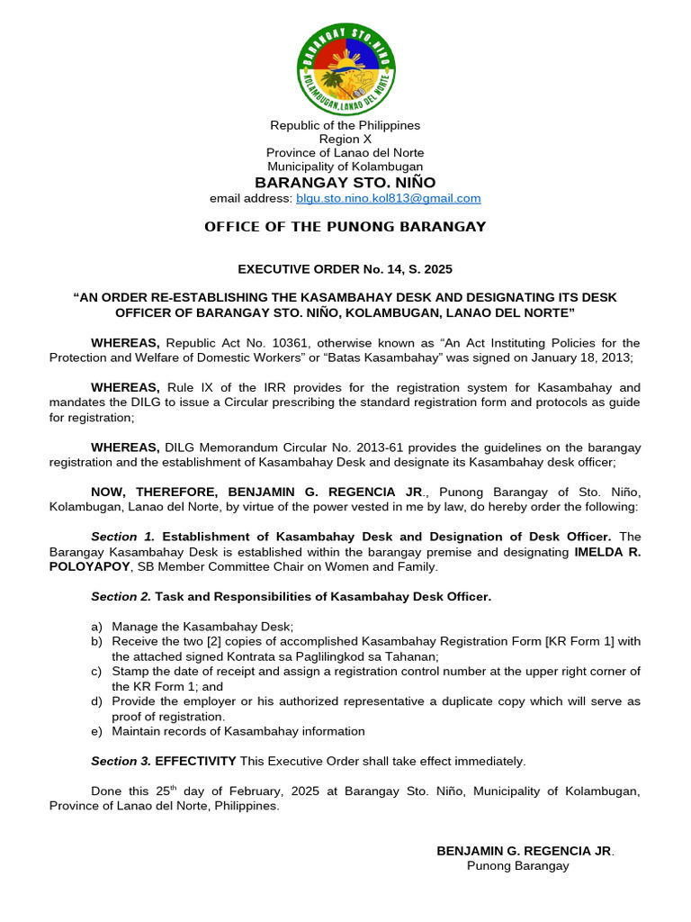 Executive Order 14 S.2025-Kasambahay | PDF | Government | Justice