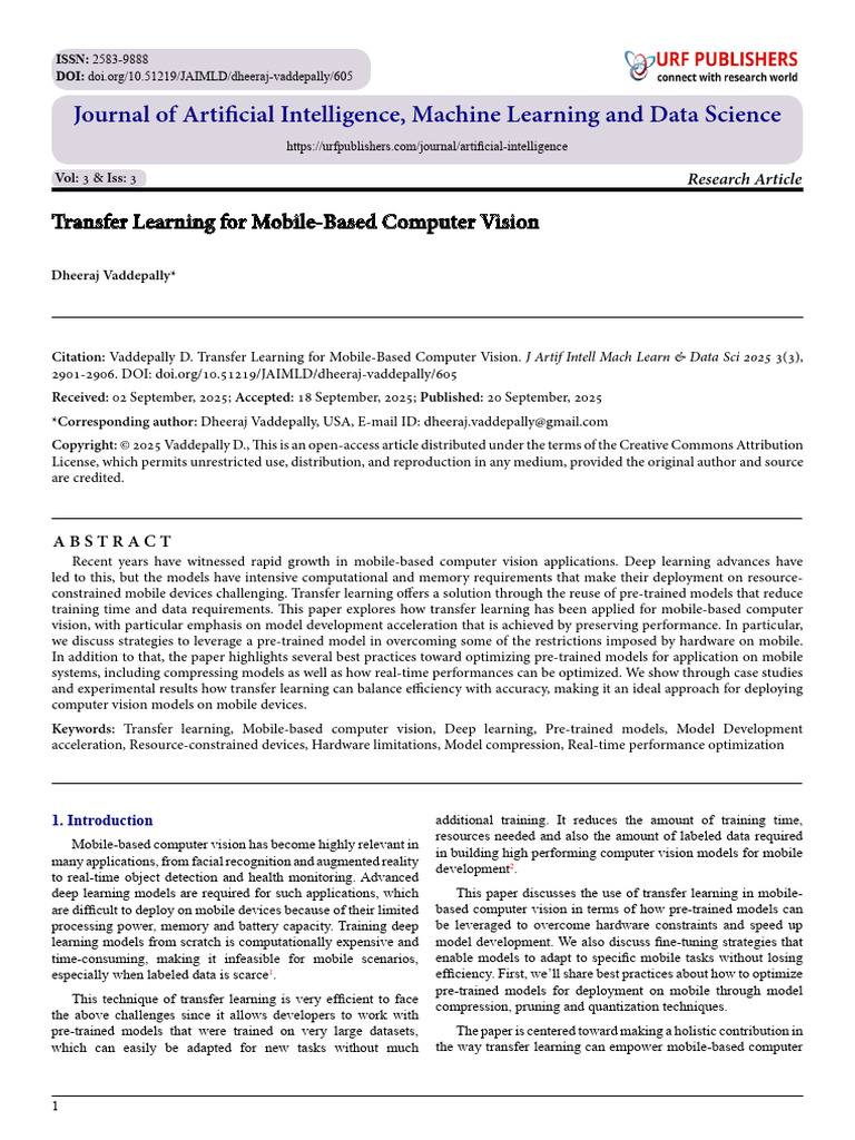 Transfer Learning For Mobile-Based Computer Vision | PDF | Computer ...