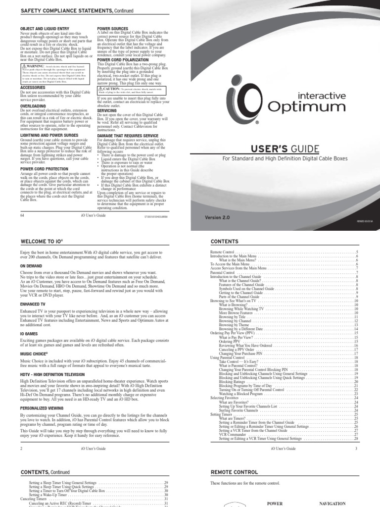Cablevision Optimum IO User Guide Ac Power Plugs And Sockets Menu