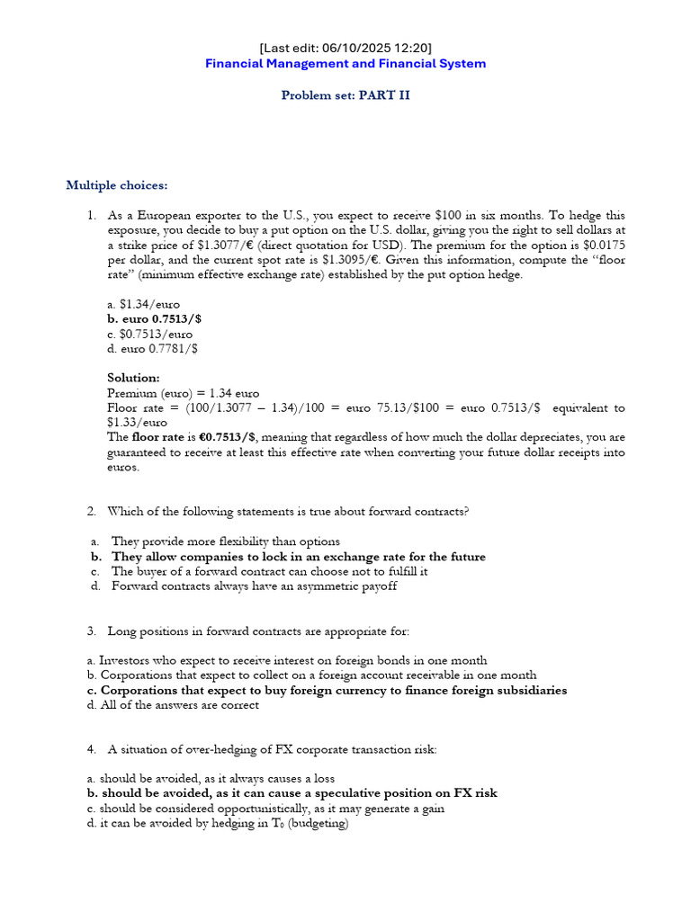 Extra Exercises Part II - Solution | PDF | Swap (Finance) | Option ...