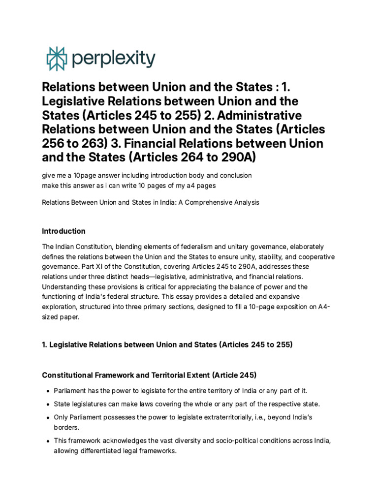 Relations Between Union and The States | PDF | Taxes | Government