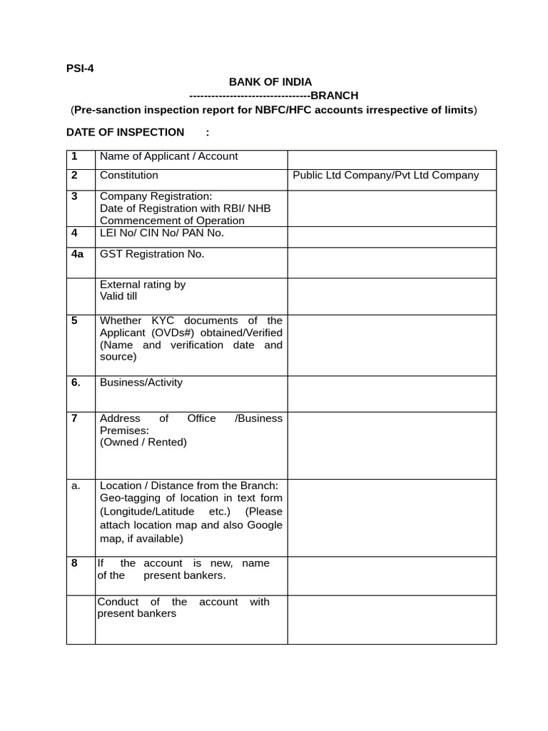 PSI-4 (Pre-sanction Inspection Report for NBFC-HFC Accounts ...